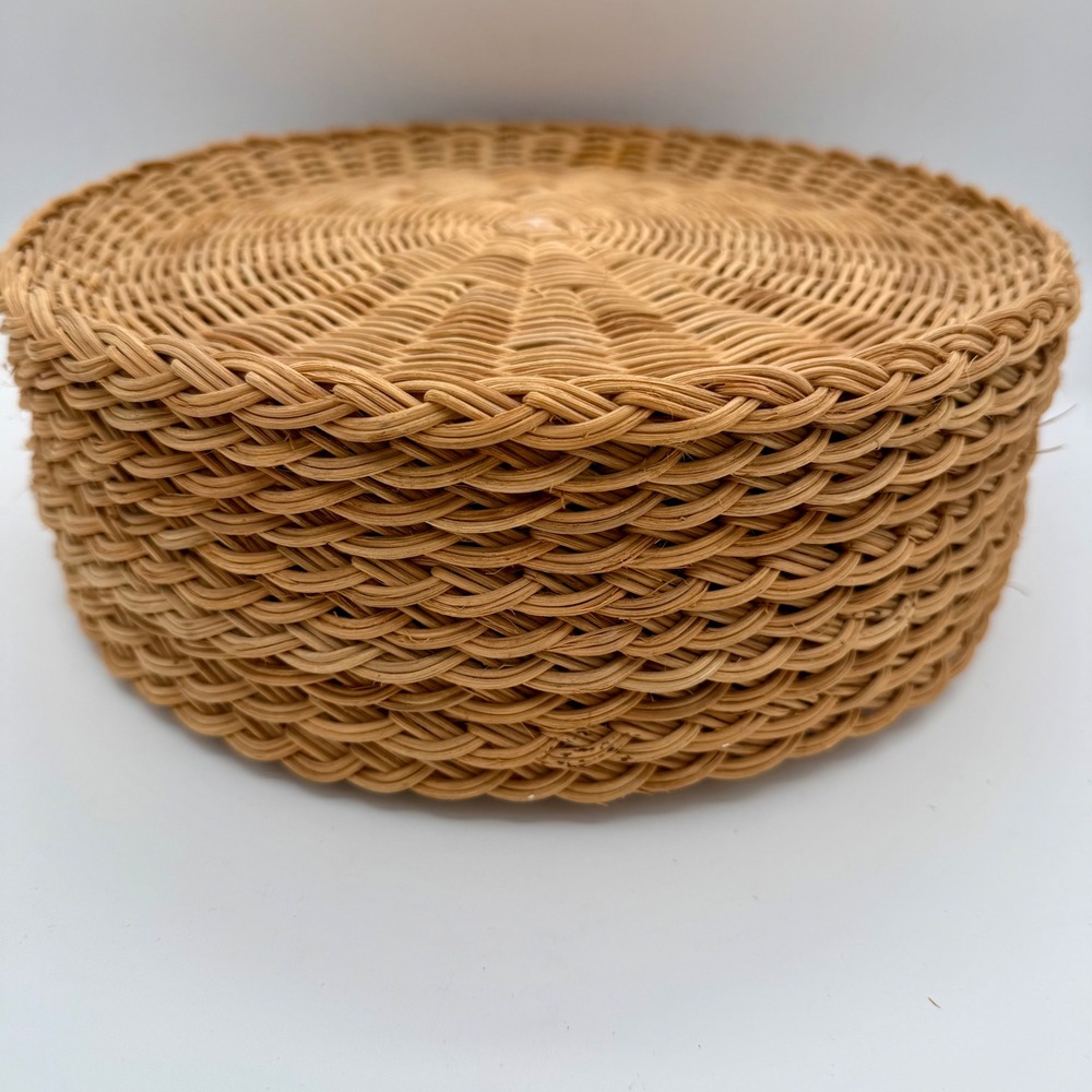 Vintage Woven Wicker Rattan Paper Plate Holders 11.5" Natural Tan Set of 10
